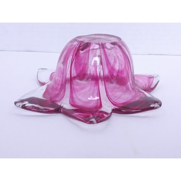Murano Lavorazione Vintage Art Glass Pink Tulip Petal Vase / Candle Holder - Picture 5 of 10